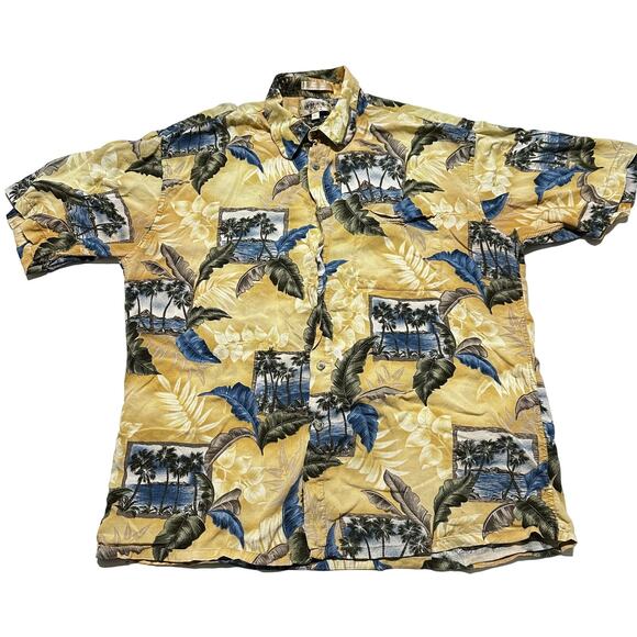 Campia Moda Shirt Mens Size L Yellow Blue Green Short Sleeve Hawaiian 100% Rayon - Picture 1 of 7